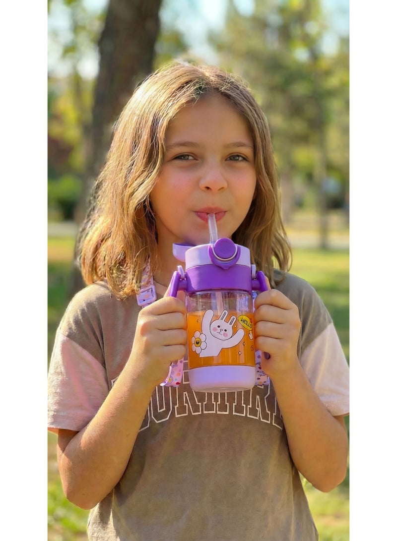 Kids Water Bottle with Straw and Easy-Grip Handles - Leak-Proof Sippy Cup with Adjustable Carrying Strap - 350ml Capacity - Ideal for School, Nursery, and Travel - BPA Free - Image 1